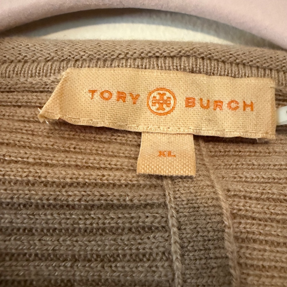 Tory Burch Deanna Cashmere Long Ribbed Sweater Tan XLarge - Picture 4 of 4